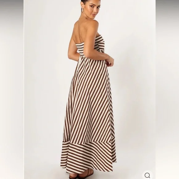 NWT Petal & Pup Brown and White Strapless Striped Maxi Dress - Picture 3 of 16